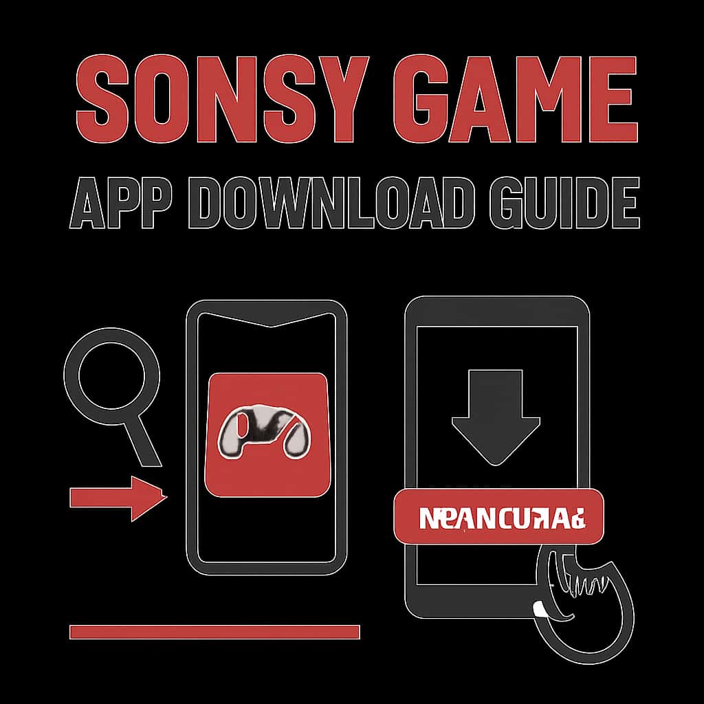 Illustration of download steps for the Sonsy Game App.